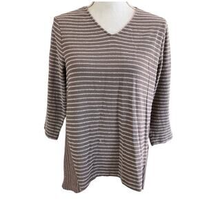 Chico's Tan White Striped 3/4 Sleeve Top Size 1